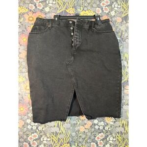 Old Navy Black Denim Pencil Skirt Button Fly Raw Hem Midi Skirt Size 20